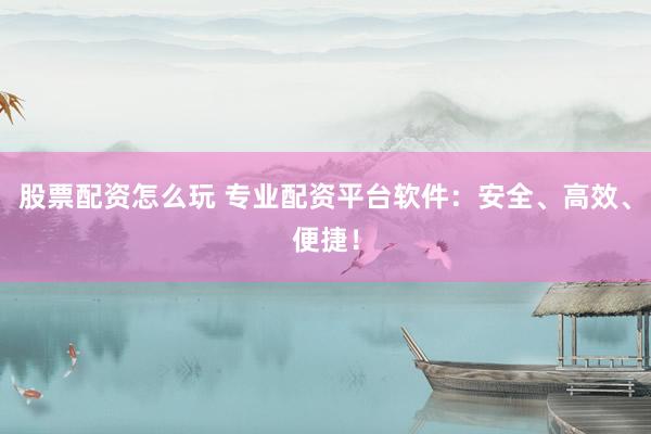 股票配资怎么玩 专业配资平台软件：安全、高效、便捷！