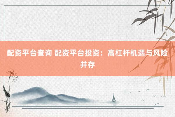 配资平台查询 配资平台投资：高杠杆机遇与风险并存