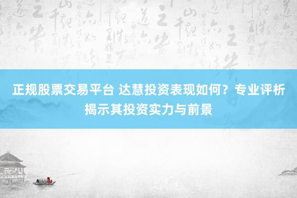 正规股票交易平台 达慧投资表现如何？专业评析揭示其投资实力与前景