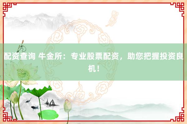 配资查询 牛金所：专业股票配资，助您把握投资良机！