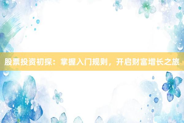 股票投资初探：掌握入门规则，开启财富增长之旅