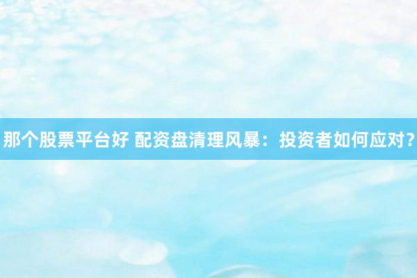 那个股票平台好 配资盘清理风暴：投资者如何应对？